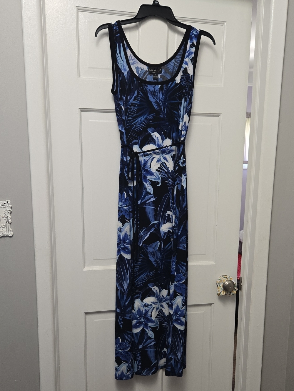connected apparel Navy and White Floral Tank Maxi Dress